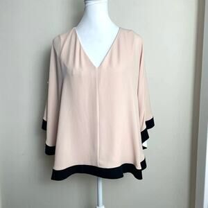 BCBG MAXAZRIA Bare Pink Combo Charmaine Cape Top Blouse Size XS